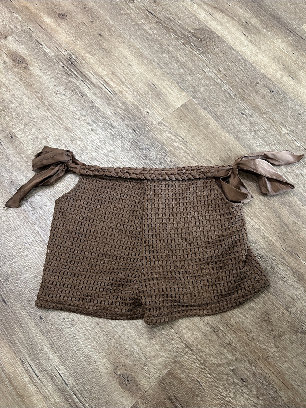 Brown Crochet Two-Piece Halter Top & Shorts Set - Picture 7 of 11